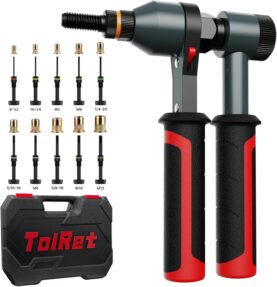 TOLRET Nietmutter-Werkzeug-Set mit 10 metrischen/SAE-Dornen M5, M6, M8, M10, M12, 8-32, 10-24, 1/4-20, 5/16-18, 3/8-16 und 100